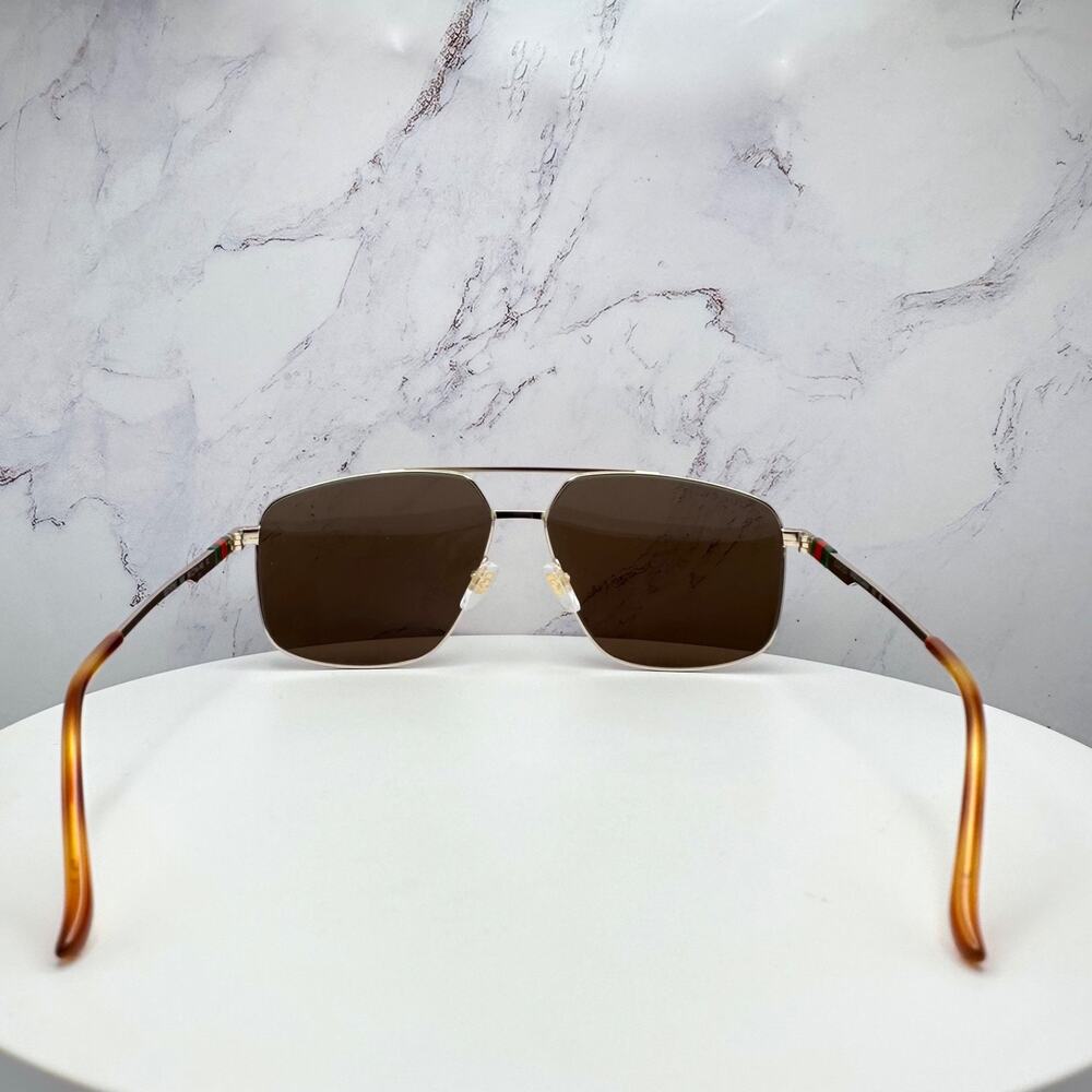New GUCCI Sunglasses Gold Metal Square Aviator Pilot Red Green Web Logo Mens - Picture 13 of 16